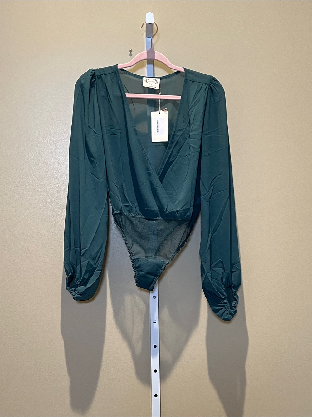 Joyfolie Emerald Green Surplice Long Sleeve Bodysuit